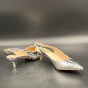 YDN Silver Kitten Low Heels Office Pumps Pointed Toe Comfy Shoes with Slingback